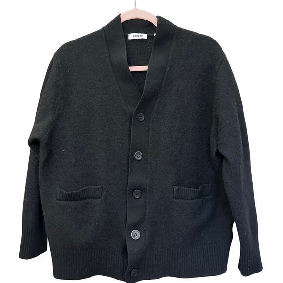 Sandro Yak Cardigan Black Size Medium V-Neck Knit - Picture 1 of 13